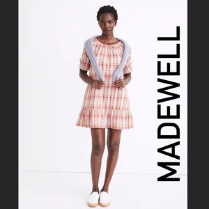 NWT Madewell Plaid Ruffle-Sleeve Popover Dress